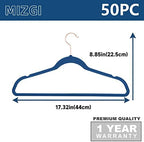 MIZGI Velvet Hangers 50 Pack Non Slip Mediterranean Blue Rose Gold Hooks - Image 6