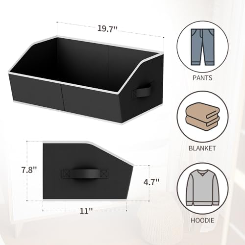 Homsorout Storage Bins for Shelves - Large Trapezoid Closet Shelf Organizer, Fabric Organization Bins with Handles, Storage Baskets for Clothes, Towel, Blanket, 6 Pack, Black - Image 5