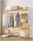 Baveke Standing Clothes Rack with Shelves, Free Standing Closet Garment Racks for Hanging Clothes, 7 Shelf Bamboo Closet Organizer System, Heavy Duty Clothes Hanging Rack for Bedroom, Natural Wood - Image 6