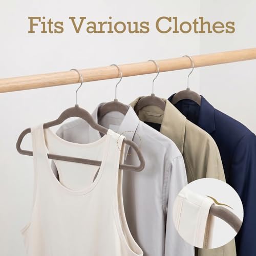 HOUSE DAY Taupe Velvet Hangers 60 Pack, Premium Non Slip Clothes Hanger - Image 5