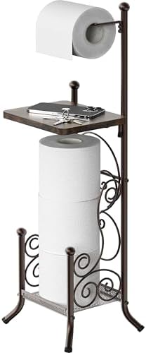 Simple Houseware English Style Toilet Paper Stand Holder w/Woodtop, Bronze by SimpleHouseware