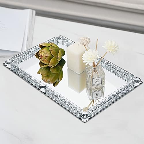 Mirror Perfume Tray for Dresser,Silver Crushed Diamond Filled - Image 5