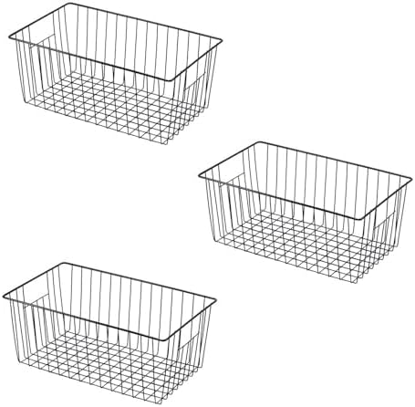 16" L x 12" W Wider Freezer Storage Organizer Baskets Container, Metal Wire Chest Upright Refrigerator Divider Bins with Built-in Handles for Cabinet, Pantry, Closet, Kitchen, Black by Y.Z.Bros