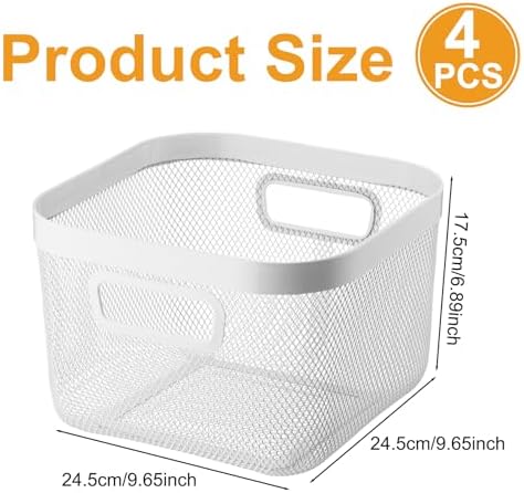 MorningRo 4 Pack White Metal Mesh Basket with Handles, Medium - Image 2