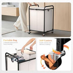 120L Laundry Sorter 2 Section, Rolling Laundry Basket with Wheels ＆ Lid - Image 3