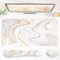 QiyI PU Leather Desk Mat Set, 4-in-1 Ergonomic Wrist Rest, Marble Stripes by QIYI