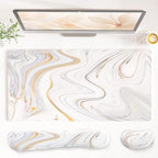 QiyI PU Leather Desk Mat Set, 4-in-1 Ergonomic Wrist Rest, Marble Stripes by QIYI