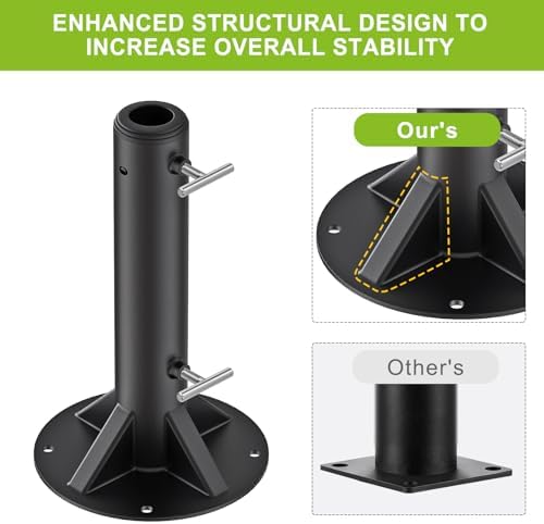 Dolibest Heavy Duty Deck Mount Umbrella Holder with Plastic Sleeve, Fully Welded Steel Patio Umbrella Base up to 2'' Poles, Outdoor Umbrella Stand for Patio Table, Balcony, Decks, Docks (Enhanced) - Image 5