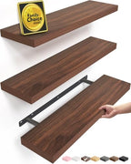 BAYKA Walnut-Like Floating Shelves 22.5in, 3Pack, Wall Mounted Wall Decor by Bayka