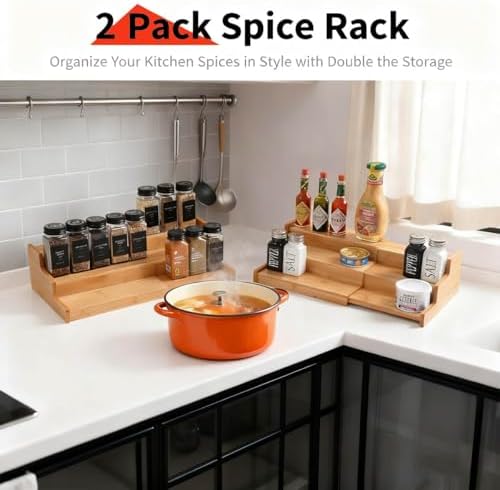 JinDoWin Expandable Spice Rack Organizer for Cabinet & Countertop, 2 Pack - Image 5