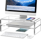 Egchi Clear Acrylic Monitor Stand Riser 2 Tier, 5.12 Inches High Clear Computer Desk Organizer Shelf for Multi Media PC Storage Laptop by Egchi