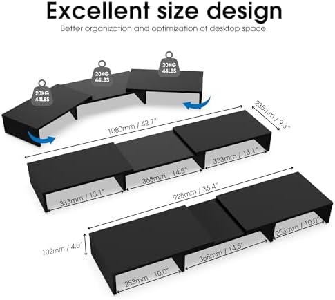FITUEYES Dual Monitor Stand Riser, Adjustable Length and Angle, Black - Image 4