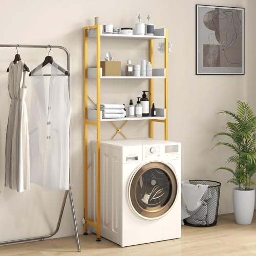 GIANTEX Over The Toilet Storage Shelf, 3-Tier Freestanding Space Saver Above Toilet with 4 Hooks, Adjustable Bottom Bar, Over Toilet Bathroom Organizer for Restroom, Laundry, Easy Assembly - Image 2