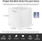 OIAHOMY Storage Cubes 11 Inch Storage Bins 3-Pack Square Baskets White - Image 3
