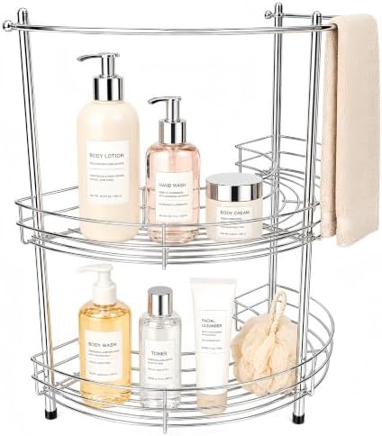 2027 New Pedestal Sink Organizer, 2-Tier Freestanding Stainless Steel Rack by Unknown