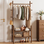 Solid Wood Clothing Rack with Shelves - Coat Rack Freestanding with 6 Hooks Load 450 Lbs, 3-in-1 Hall Tree for Hanging Clothes, Tall Garment Racks with Storage for Bedroom, Entryway, Living Room - Image 4