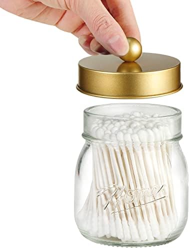 SheeChung 3Pcs Glass Apothecary Jars with Acrylic Vanity Tray & 3 Pack Mason Jar Qtip Holder for Cotton Swabs, Balls, Floss Pick, Bathroom Accessories Set - Image 5