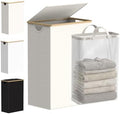efluky Slim Laundry Basket with Lid, Narrow Laundry Hamper with Removable Bag, Skinny Dirty Clothes Basket with Bamboo Handles for Bathroom, Bedroom & Laundry Room, 90L Beige by efluky