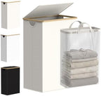 efluky Slim Laundry Basket with Lid, Narrow Laundry Hamper with Removable Bag, Skinny Dirty Clothes Basket with Bamboo Handles for Bathroom, Bedroom & Laundry Room, 90L Beige by efluky