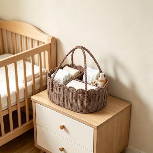 Diaper Caddy Organizer, Paper Rope Storage Baskets Nursery Bin with Removable Divider, Portable Car Organizer for Diapers, Baby Shower Gifts, Newborn Essentials Must Haves (Brown) - Image 7