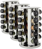 Kamenstein Revolving Countertop Spice Rack with Spices Included, FREE Spice Refills for 5 Years, Polished Stainless Steel with Black Caps, 30020, 20 Jar (Pack of 3) by Kamenstein