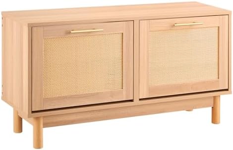 VEVOR Rattan Shoe Storage Bench, Entryway Bench with 2 Flip Drawers, Holds up to 300 lbs with 4 Compartments and 2 Rattan Doors, 39.4 x 11.8 x 20.9 Inches for Hallway, Living Room, Bedroom - Image 5