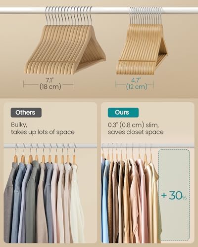SONGMICS Wooden Hangers, 50 Pack, Basic Wood Clothes Hangers, Space Saving - Image 4