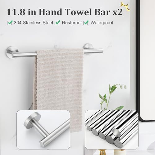 TURS Brushed Nickel 10 Pieces Bathroom Hardware Set, SUS304 Stainless Steel 24 Inch Bath Towel Bar Set, Round Bathroom Accessories Kit Wall Mounted - Image 3