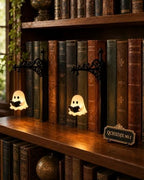 Library Lantern Decorative Bookshelf Lighting, Metal Bookend Shelf Insert with Hanging Lamp, Ghost or Happy Place Sign for Home Library, Reading Nook and Book Lover Decor(Ghost,2pcs) by Unknown