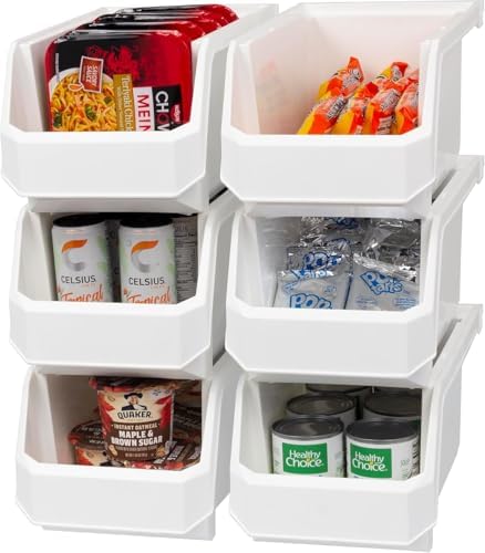 ReadySpace Large Stackable Plastic Storage Bins, 6-Pack, White by Akro-Mils