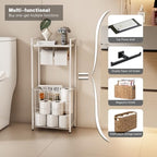 VOLDRA Toilet Paper Holder Stand with Storage Shelf, Free Standing Toilet Paper Roll Holder with Large Basket Heavy Duty Floor Double Tissue Dispenser for Bathroom Freestanding Tp Holder (Matte White) - Image 4