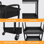 4 Tier Rolling Utility Cart with Drawer,REBECAT Utility Cart Made of Multifunctional Storage Organizer Tool for Kitchen,Bathroom,Living Room,Office(Black) - Image 2