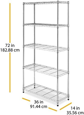 Whitmor 5 Tier Shelving Unit, Metal Storage Shelves, 400 lbs Capacity per Shelf, 2000 lbs Total, Adjustable Heavy Duty Shelf, Easy Assembly for Kitchen, Garage, Plant, 36"L x 14"W x 72"H, Chrome - Image 3