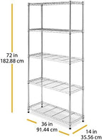 Whitmor 5 Tier Shelving Unit, Metal Storage Shelves, 400 lbs Capacity per Shelf, 2000 lbs Total, Adjustable Heavy Duty Shelf, Easy Assembly for Kitchen, Garage, Plant, 36"L x 14"W x 72"H, Chrome - Image 3
