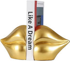 Unique Gold Lips Decorative Bookends for Home Office Shelves Decor by MICDESBA