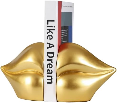 Unique Gold Lips Decorative Bookends for Home Office Shelves Decor by MICDESBA