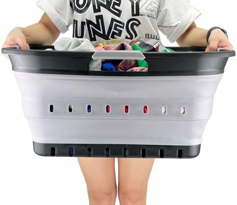 SAMMART 42L (11 gallon) Collapsible Plastic Laundry Basket - Foldable Pop Up Storage Container/Organizer - Portable Basket - Space Saving Hamper (Black/Alloy Grey (Set of 2)) - Image 7
