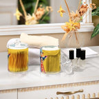 Fustylead 4 Pack Cute Giraffe in Sunglasses Drinking Juice Qtip Holder Dispensers for Cotton Swab, Ball, Round Pads, Floss, Plastic Apothecary Jar Set for Bathroom Canister Storage - Image 6