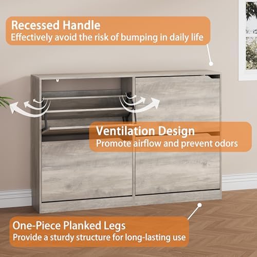 Grey Hidden Shoe Storage Cabinet for Entryway with 4 Flip Drawers - Image 6