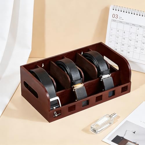 PH PandaHall Belt Organizer Box, Wooden 6 Grids Belt Rack Wall Mount Belt Display Case Tie Storage Box Neckite Rack for Closet Shelf Drawer Tie Belt Storage Organizer, 14"X7.5"X4.7" - Image 4