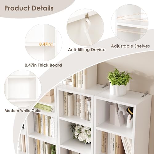 FOTOSOK 2 Pcs 71'' Tall Narrow Bookshelf, 8-Tier Media Tower Rack Set of 2 - Image 6