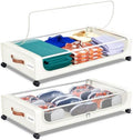 Under Bed Storage with Wheels, UnderBed Storage Containers with Clear Lid and Handles, XXL 60L Under the Bed Storage Bins Drawers for Clothes,Blankets,Shoes,Books (WHITE, 2 PACK) by Futego