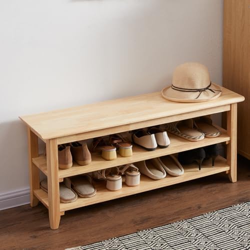 XKZG Shoe Rack Bench Wooden Storage Bench Entryway Bench, Natural, 39.4" by XKZG