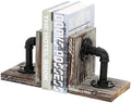 MyGift Decorative Bookends, Office Book Ends for Shelf, Book Holder L-Shaped Stand Desktop, Solid Torched Wood with Realistic Industrial Pipe Design by MyGiftHome