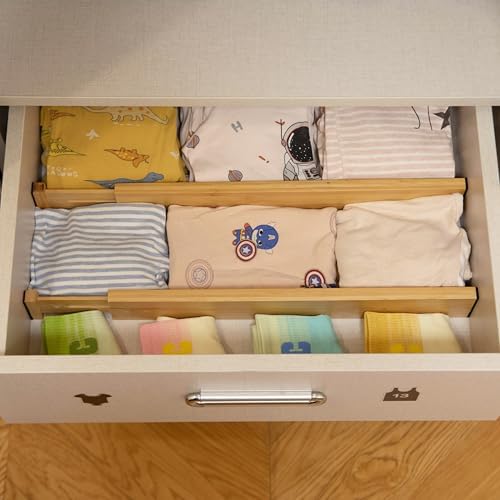 Basicwise 4 Piece Bamboo Expandable Drawer Dividers Adjustable Spring Loaded Organizers for Kitchen Utensils Clothes and Makeup Tools Perfect for Home Organization in Bedroom Bathroom Dresser & Desk - Image 5