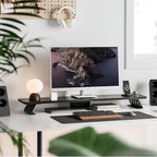 Fenge Monitor Stand Riser, Wooden & Metal Desk Shelf Organizer, Black - Image 2