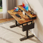 Electric Standing Desk Adjustable Height - 40 Inch Sit Stand Desk with Storage Drawers , Small Standing Desks with Shelf Monitor Stand, Kids Girls Computer Desks for Bedroom Home Office, Rustic Brown - Image 6