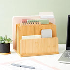 Bamboo Wooden Mail Holder, File Sorter for Letter and Folder Document Storage, Envelope Organizer with 5 Slots for Office Desk, Countertop, Home Organization (10x7 in) - Image 3