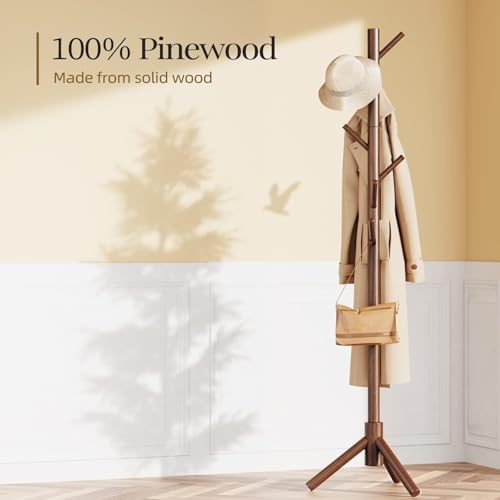 Pipishell Solid Wooden Coat Rack Freestanding with 8 Hooks, Brown - Image 4