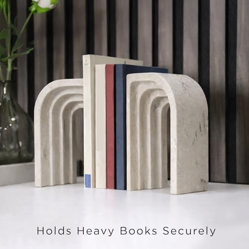 Decorative Bookends for Shelves – Heavy Duty Book Ends for Heavy Books, Stone-Inspired Composite Bookends, Non-Slip Base, Modern Home Office Decor, Gift Box Included, Set of 2 - Image 5